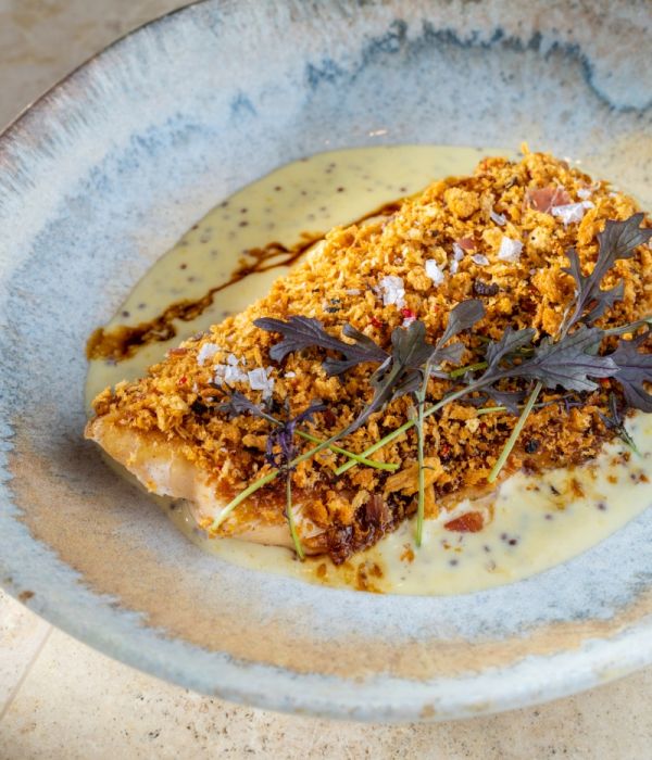 Roasted Chicken Breast with Honey Mustard Glaze and Ham Crumble